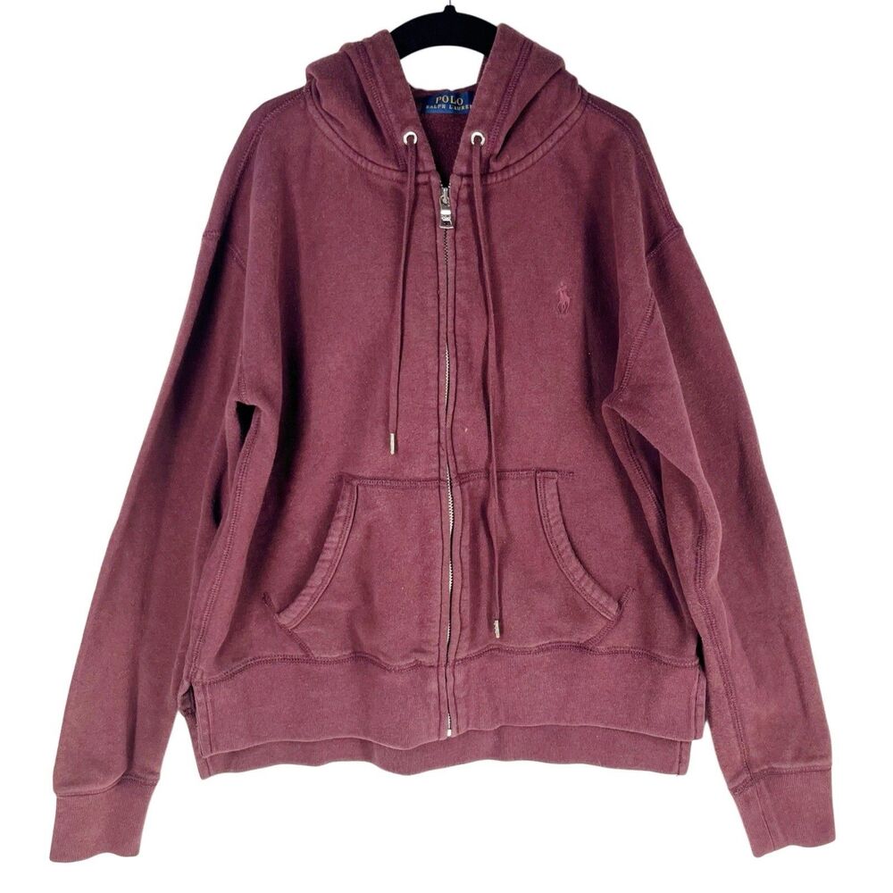 Polo Ralph Lauren Hoodie Men's Size XS Maroon Red Double Knit Full Zip Pockets